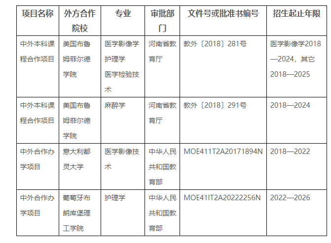 2022年中外合作辦學項目基本情況